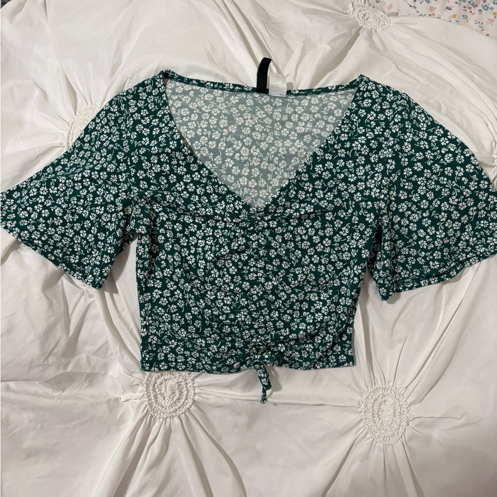 Divided Dark Green Floral Crop Top